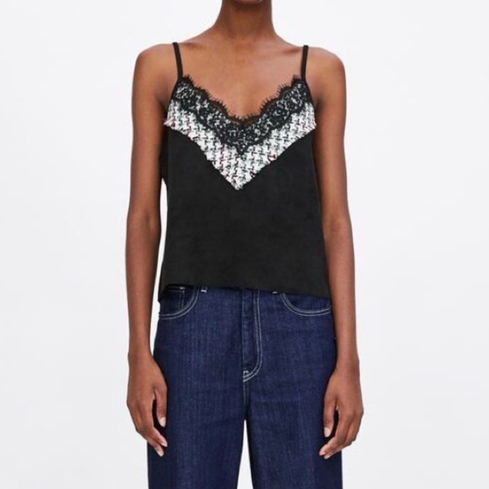 ZARA Tweed Lace Cami‎ Tank Top Size Small
